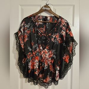 Floral silk and lace blouse, fits like M/L